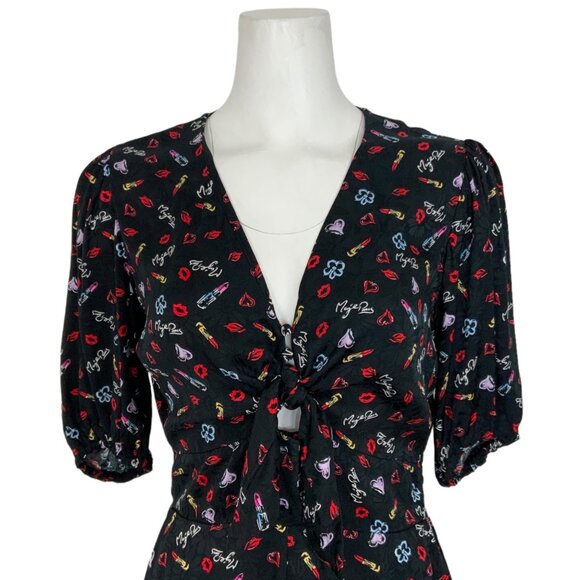 Maje Inobi Jacquard Printed Romper Playsuit 38 M Black Short Sleeves Pockets - Picture 7 of 12